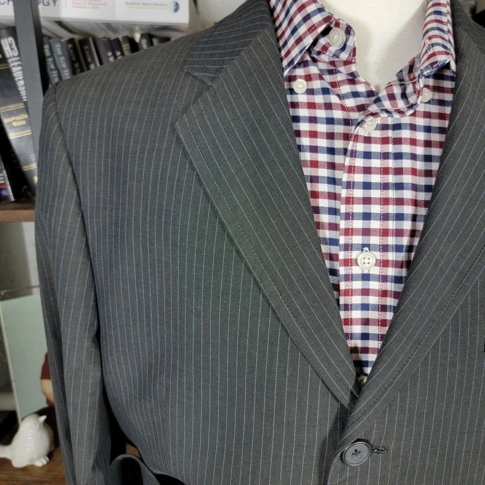 Banana Republic Men's 2PC Sport Coat Pants Gray Striped Cotton Size 44R‎ 36x29